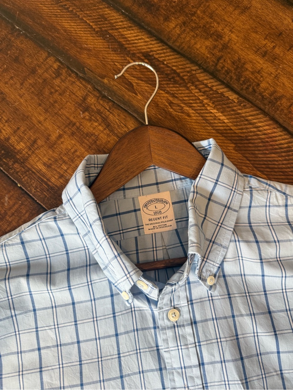 Brooks Brothers Light Blue and Navy Windowpane Button-Down Shirt